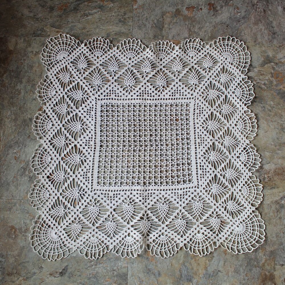 Vintage Crochet Doily, Table Topper Size - 24" x 24", Excellent Condition